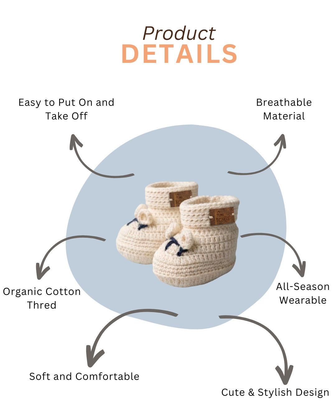 Off White Kids Puppy Design Handmade Organic Cotton Booties