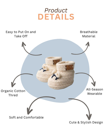 Off White Kids Puppy Design Handmade Organic Cotton Booties