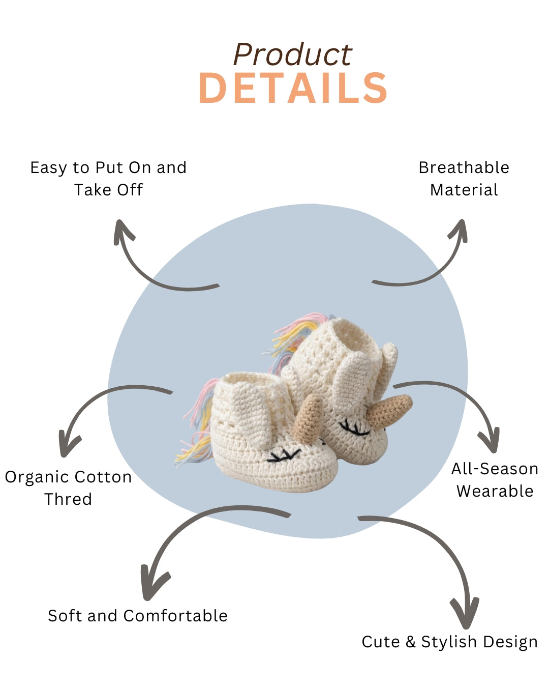 Off White Unicorn Design Handmade Organic Cotton Booties for Kids