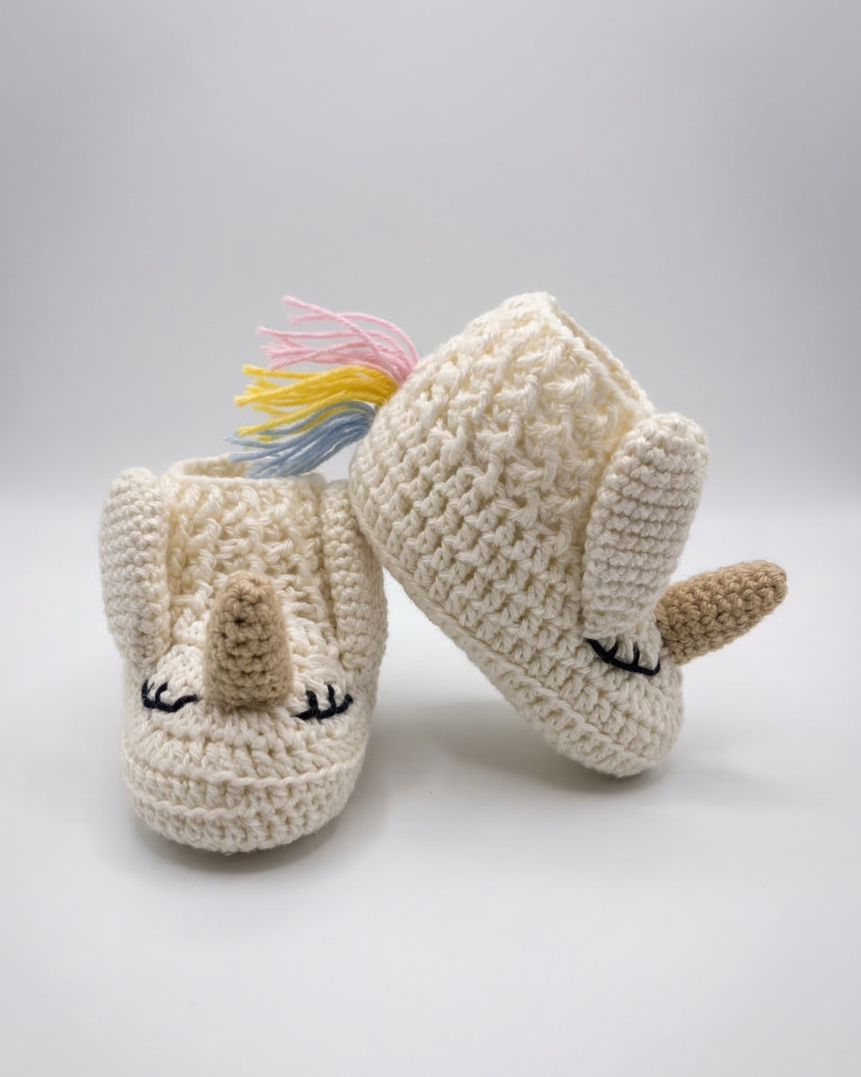 Off White Unicorn Design Handmade Organic Cotton Booties for Kids