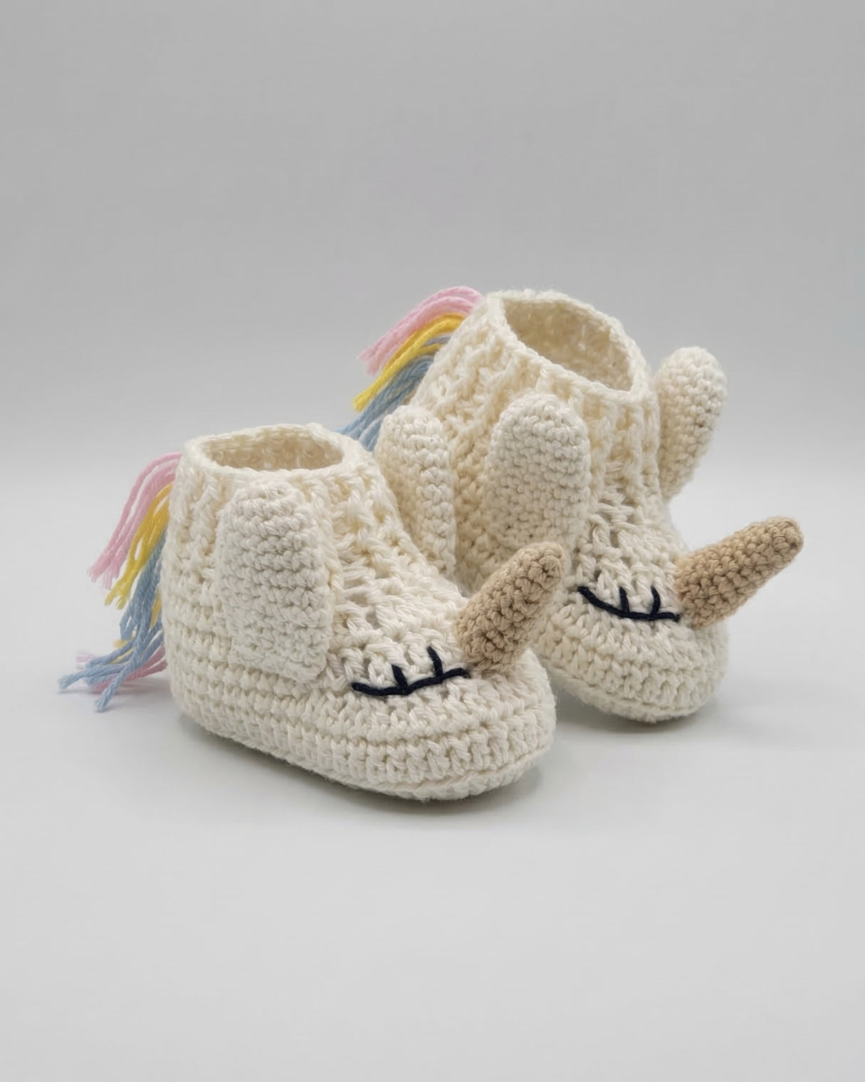 Off White Unicorn Design Handmade Organic Cotton Booties for Kids
