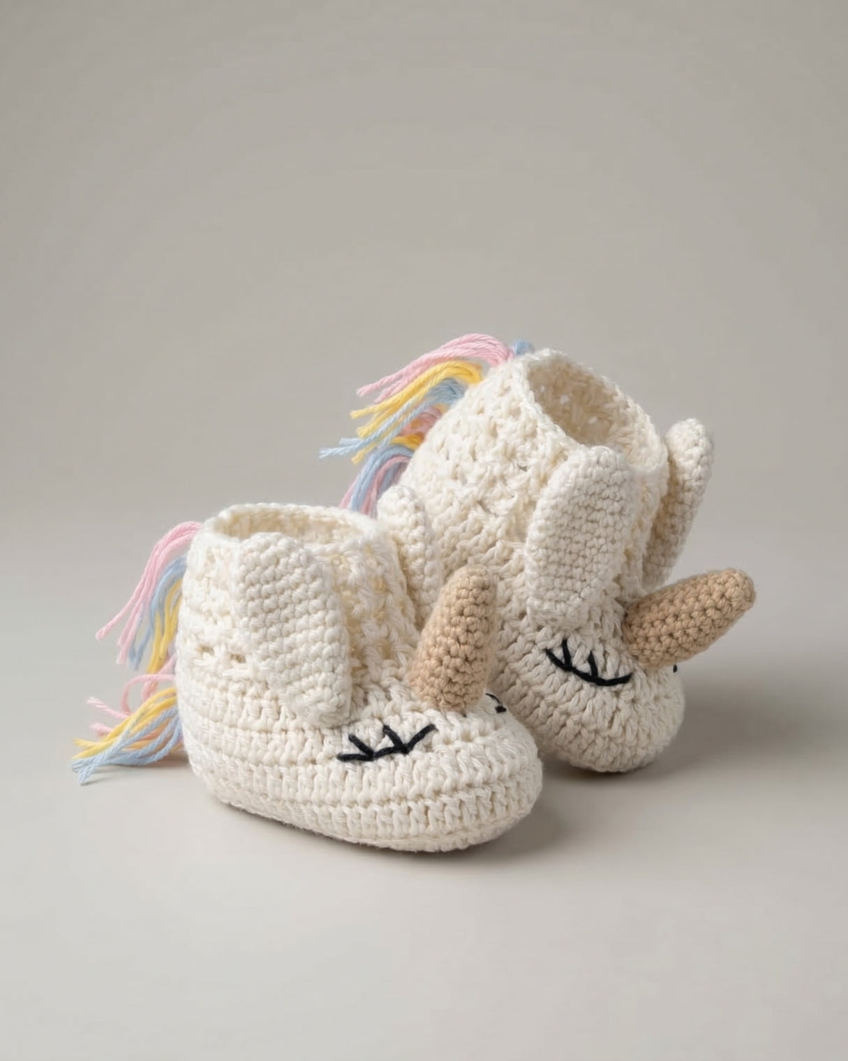 Off White Unicorn Design Handmade Organic Cotton Booties for Kids