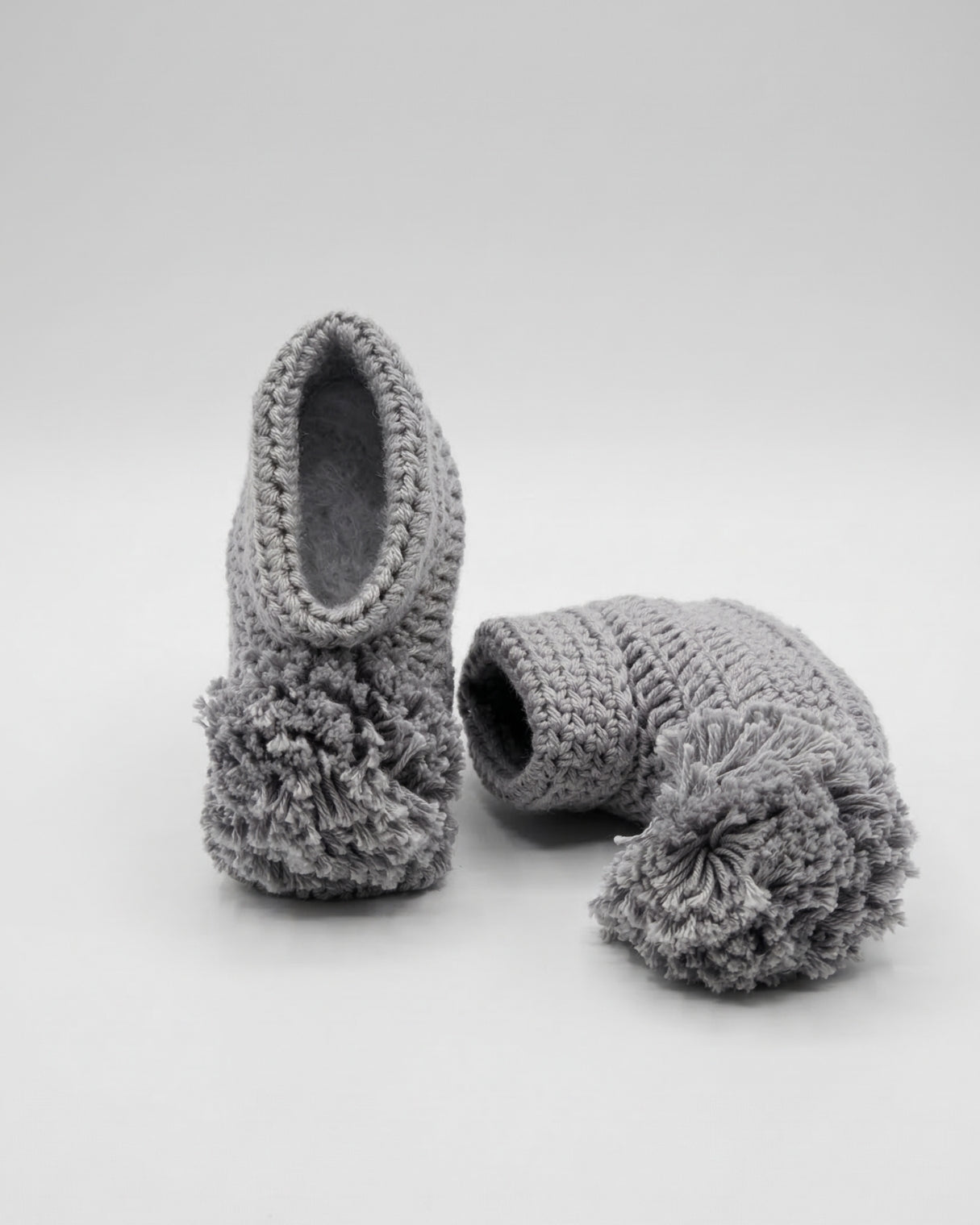 Grey Pom Pom Design Handmade Organic Cotton Booties for Kids