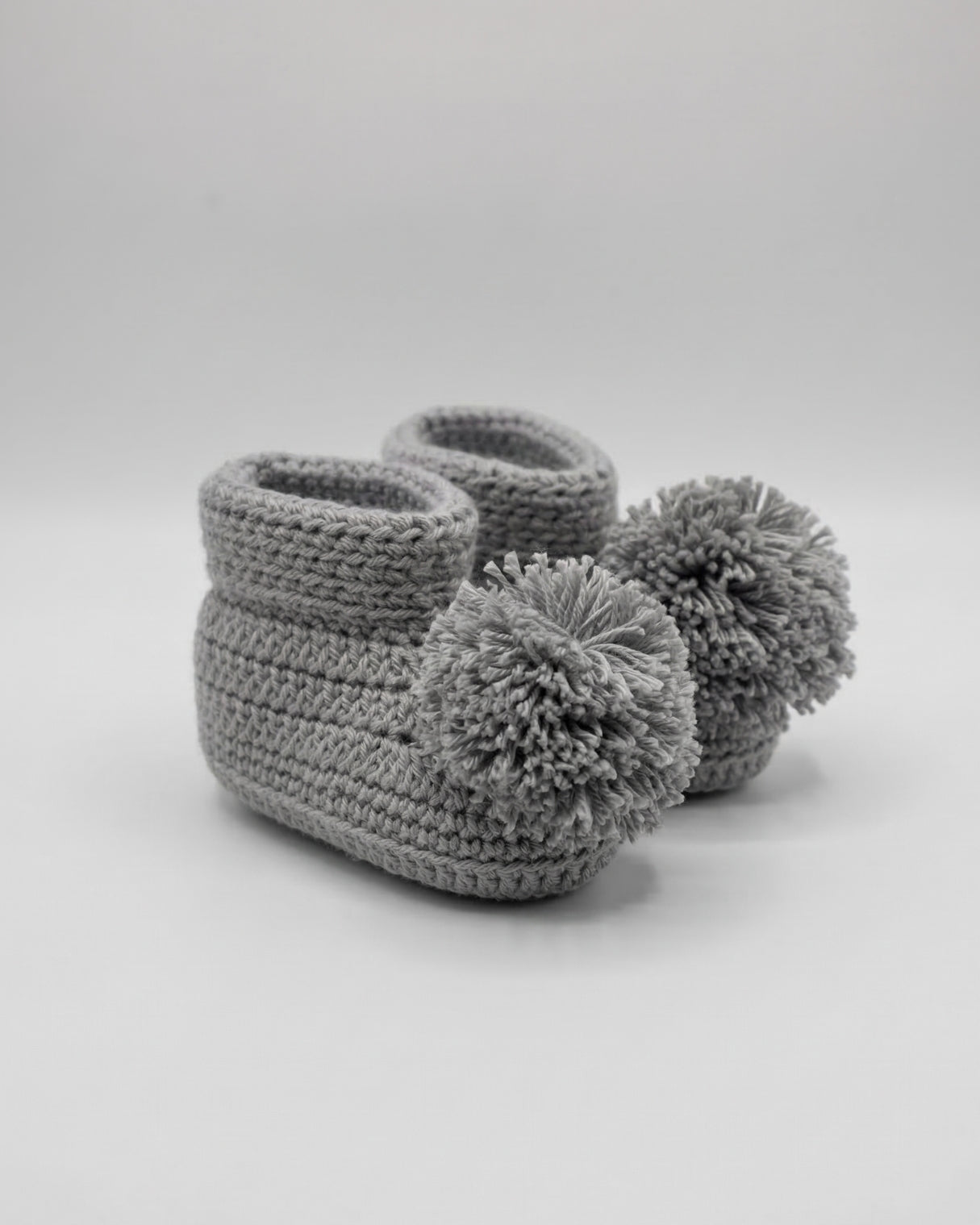 Grey Pom Pom Design Handmade Organic Cotton Booties for Kids