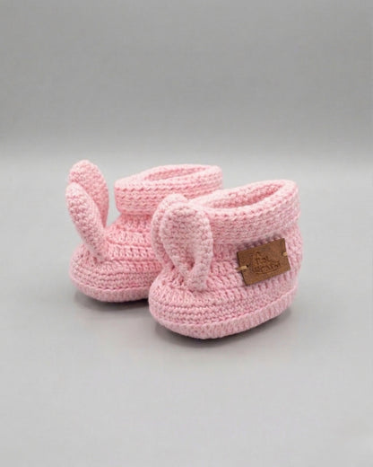 Pink Bunny Design Handmade Organic Cotton Booties for Girls