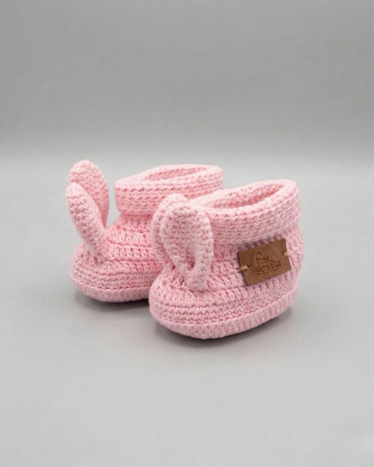 Pink Bunny Design Handmade Organic Cotton Booties for Girls