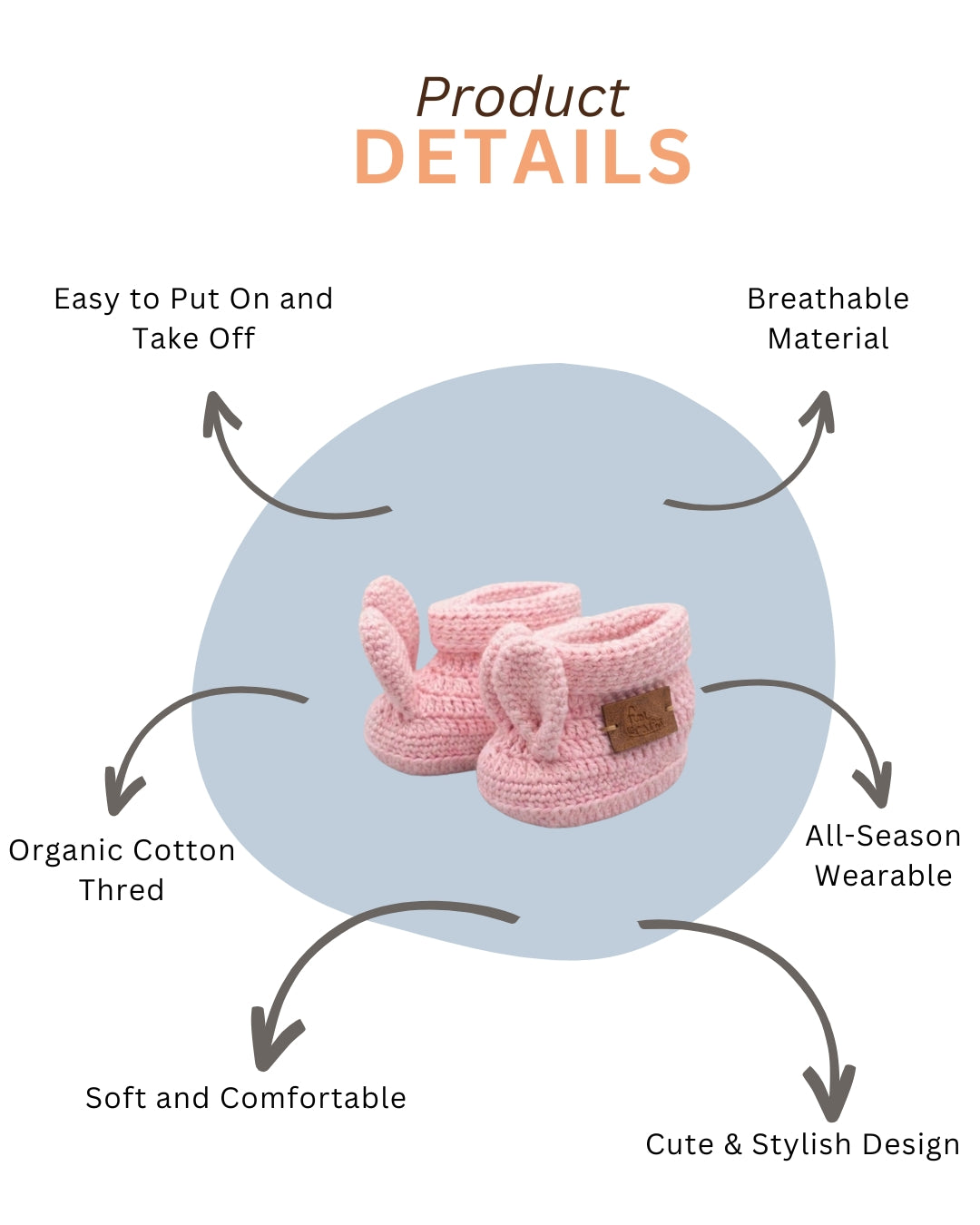 Pink Bunny Design Handmade Organic Cotton Booties for Girls