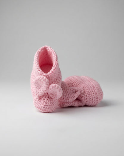 Pink Bunny Design Handmade Organic Cotton Booties for Girls