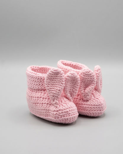 Pink Bunny Design Handmade Organic Cotton Booties for Girls