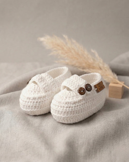 White Handmade Organic Cotton Loafers Booties for Kids