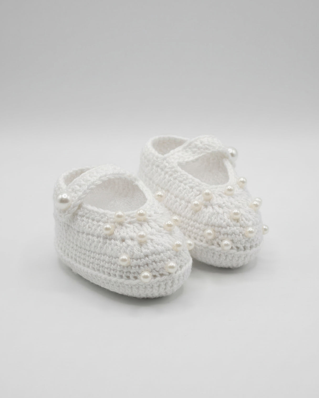 White Handmade Organic Cotton Booties with Pearls for Girls