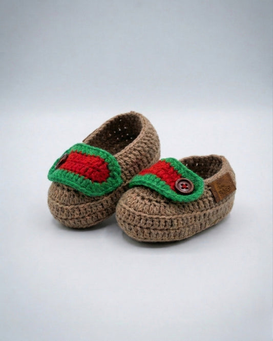 Brown Handmade Organic Cotton Loafers Booties for Kids