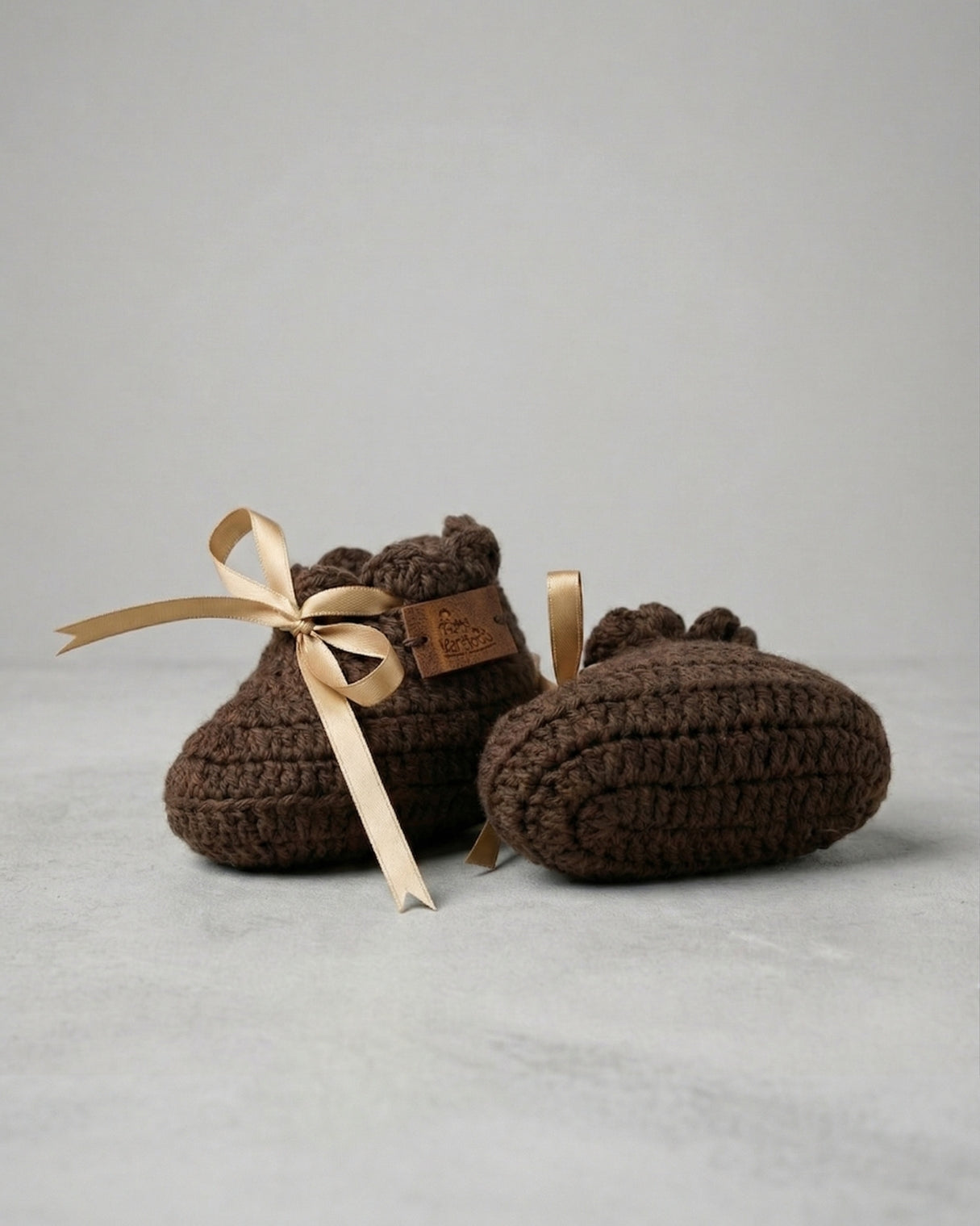 Dark Brown Bow Design Handmade Organic Cotton Booties for Girls