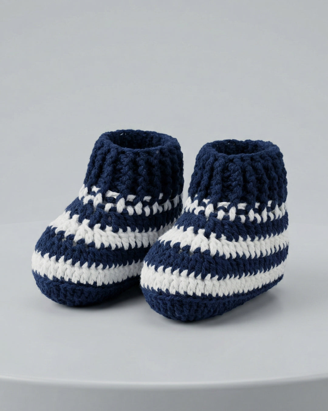 Navy Blue Stripes Handmade Organic Cotton Booties Shoes for Kids