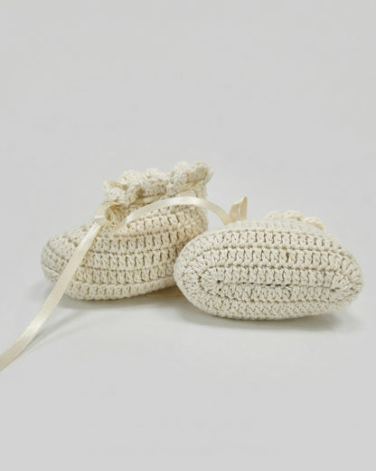 Off White Bow Design Handmade Organic Cotton Booties for Girls