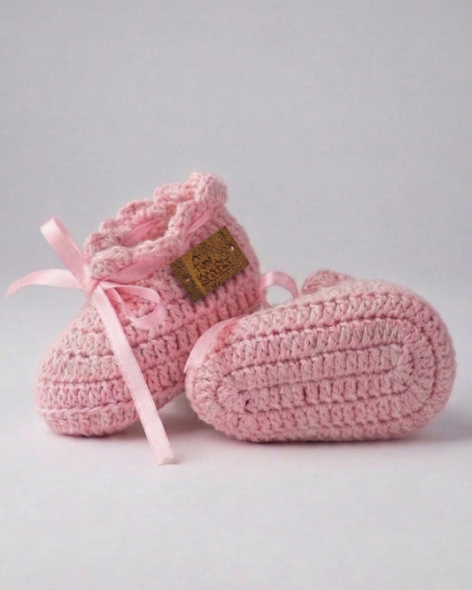 Pink Bow Design Handmade Organic Cotton Booties for Girls