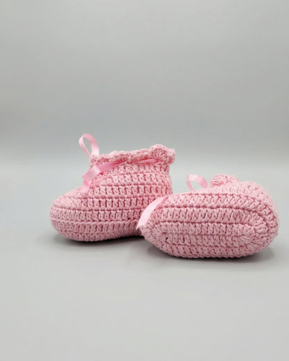 Pink Bow Design Handmade Organic Cotton Booties for Girls