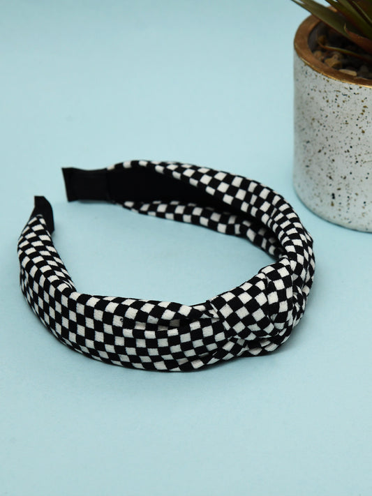 Black & White Free Size Checked Hair Band