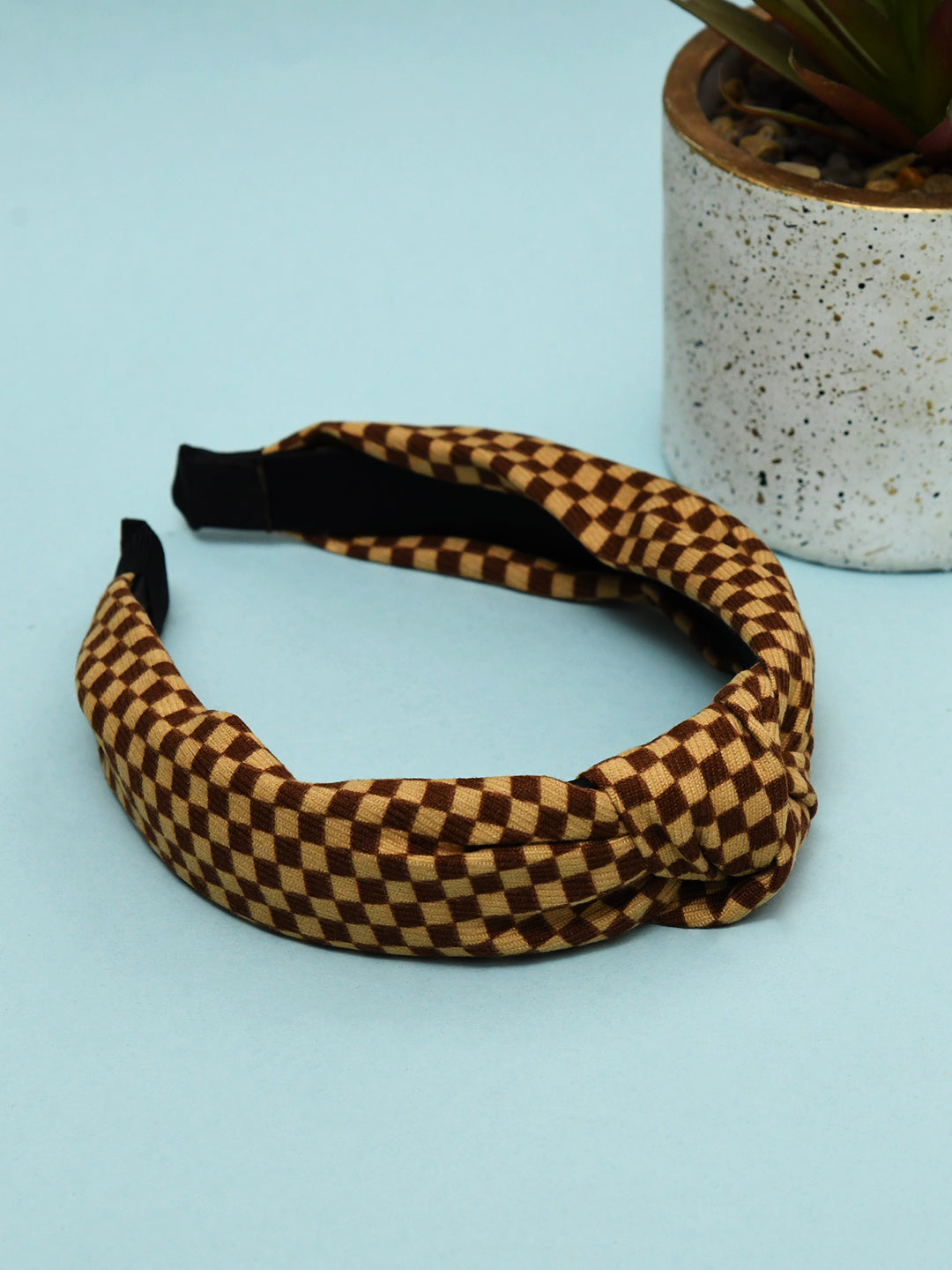 Brown Free Size Checked Style Hair Band