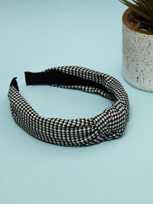 Black & White Free Size Checked Hair Band