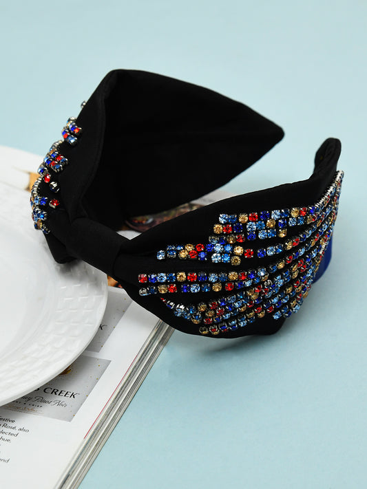 Black & Multi Free Size Beaded Embroidered Hair Band