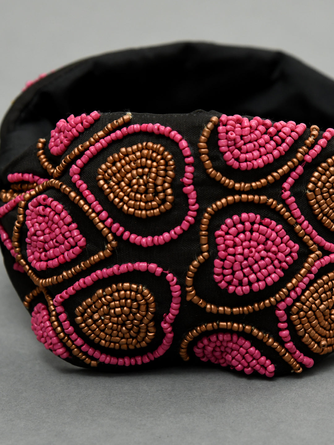 Pink Free Size Beaded Embroidered Hair Band