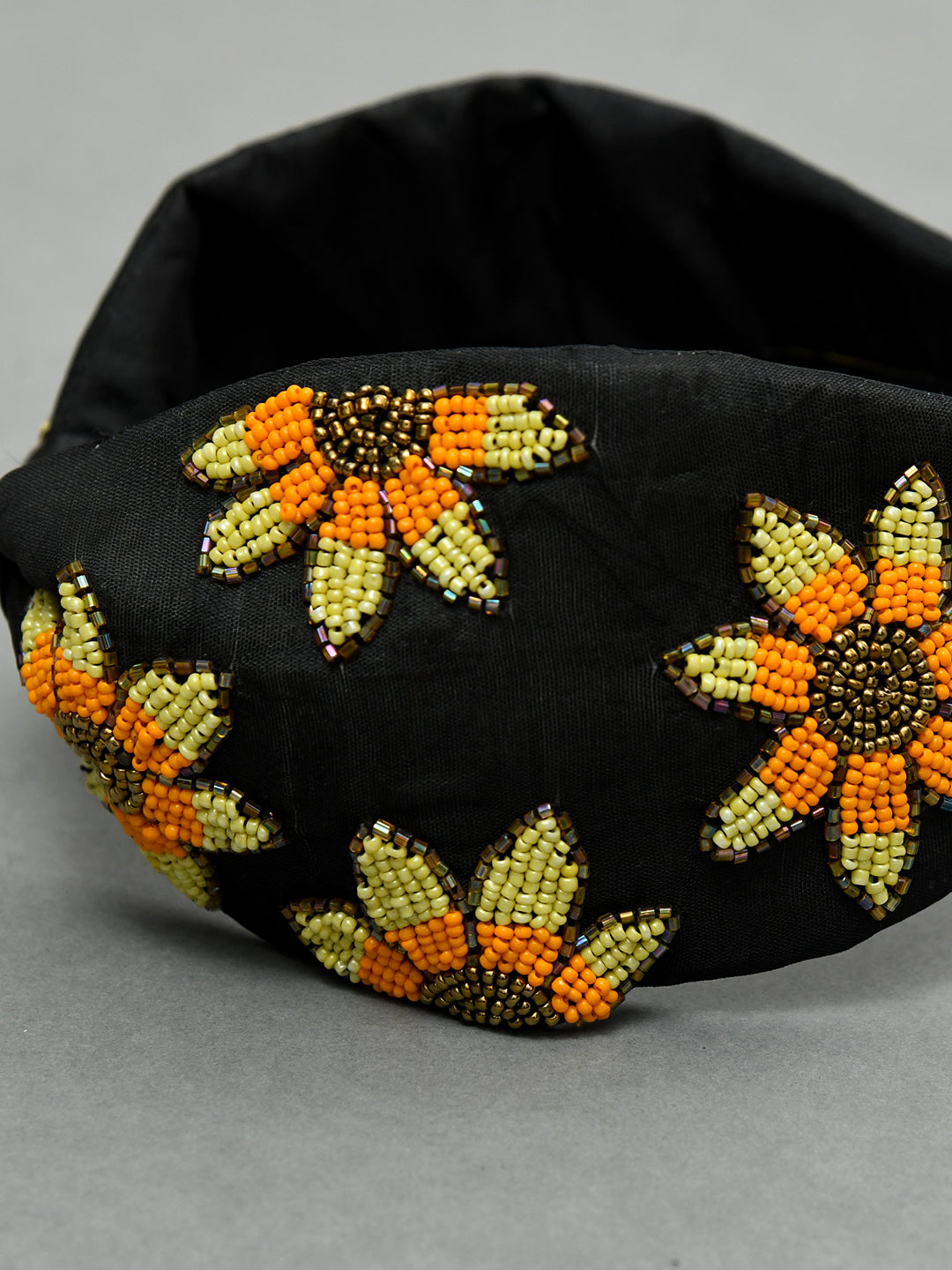 Yellow Free Size Beaded Embroidered Hair Band
