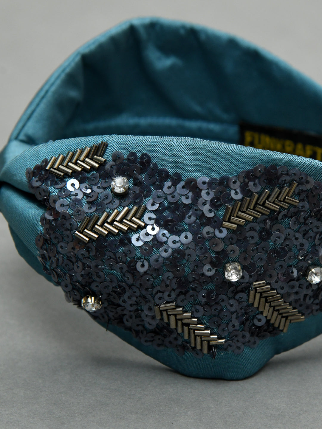 Blue Free Size Beaded Embroidered Hair Band