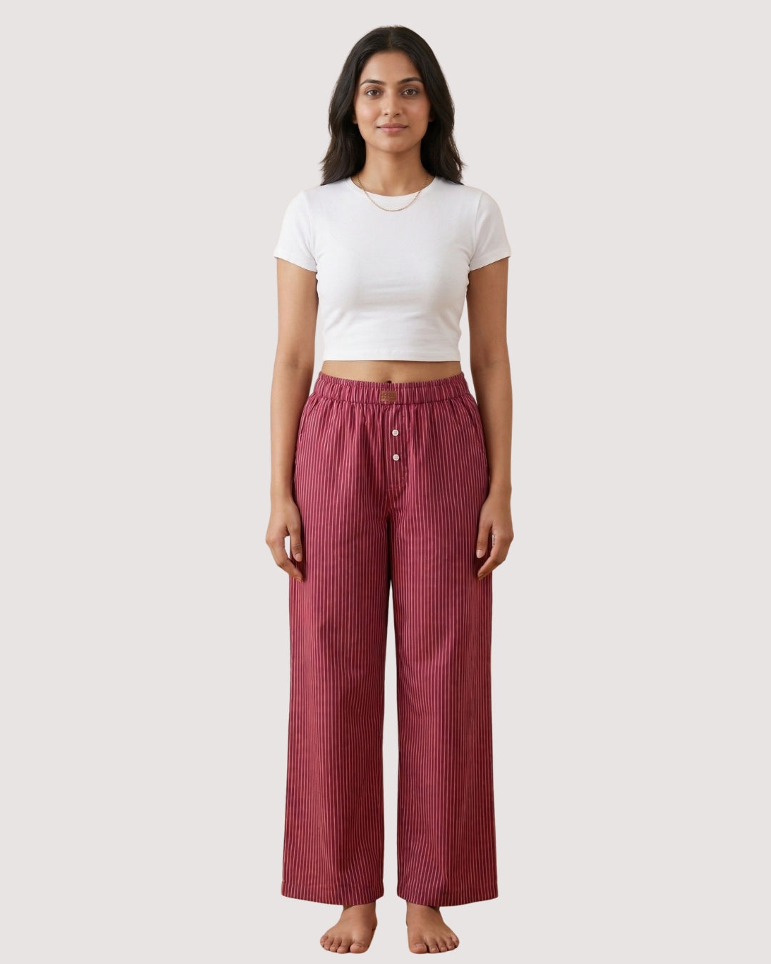 Magenta Super Comfy Cotton Poplin Relax Fit Lounge Pant for Women