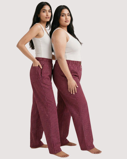 Magenta Super Comfy Cotton Poplin Relax Fit Lounge Pant for Women