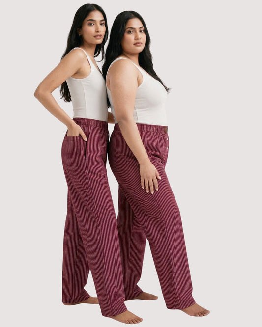 Magenta Super Comfy Cotton Poplin Relax Fit Lounge Pant for Women