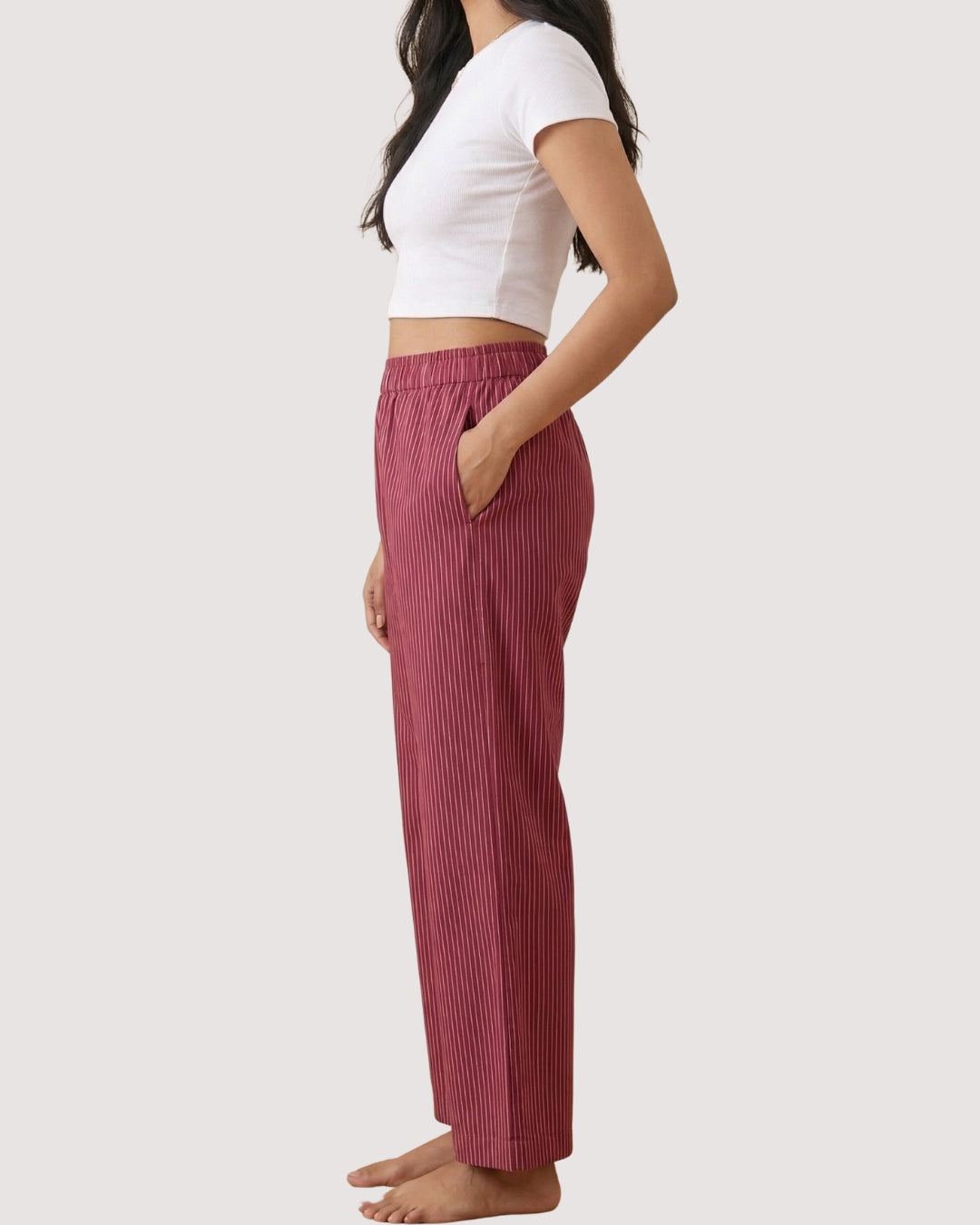Magenta Super Comfy Cotton Poplin Relax Fit Lounge Pant for Women