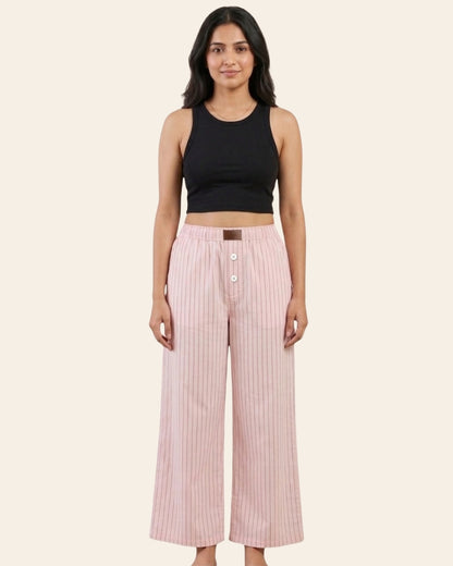Pink Super Comfy Cotton Poplin Relax Fit Lounge Pant for Women