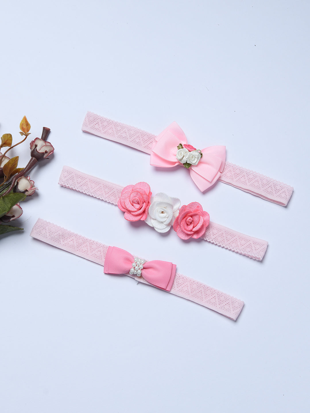 Pack of 3 Pink Cute Baby Girl Flower & Bow Headbands