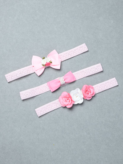 Pack of 3 Pink Cute Baby Girl Flower & Bow Headbands