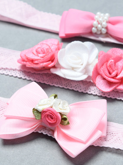 Pack of 3 Pink Cute Baby Girl Flower & Bow Headbands