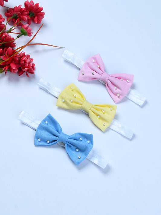 Pack Of 3 Lenin Solid Bow Headbands - Pink, Yellow, Blue