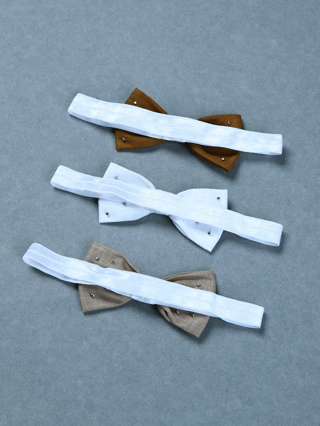 Pack Of 3 Lenin Solid Bow Headbands - Brown, White, Beige