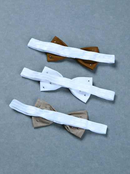 Pack Of 3 Lenin Solid Bow Headbands - Brown, White, Beige