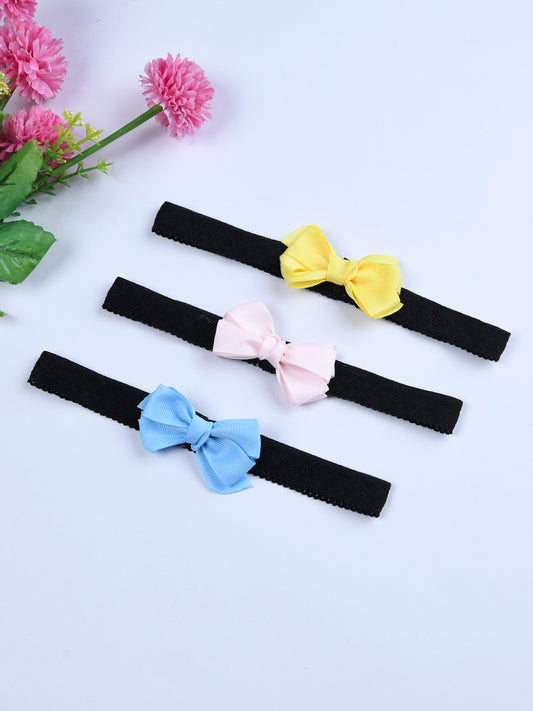Pack Of 3 Solid Bow Headbands - Yellow, Pink, Blue