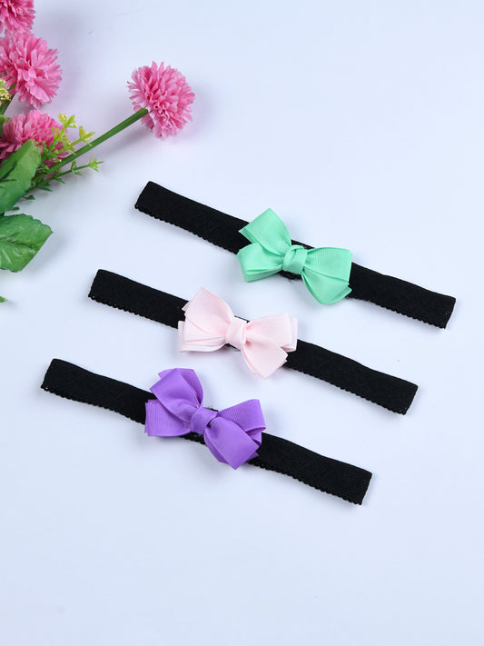 Pack Of 3 Solid Bow Headbands - Green, Pink, Purple