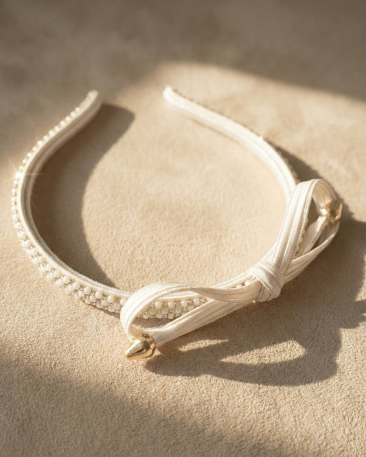 Girls White Infinity Knot Hairband with Silver Crystal Embellishments