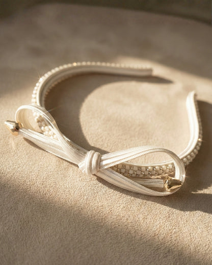 Girls White Infinity Knot Hairband with Silver Crystal Embellishments