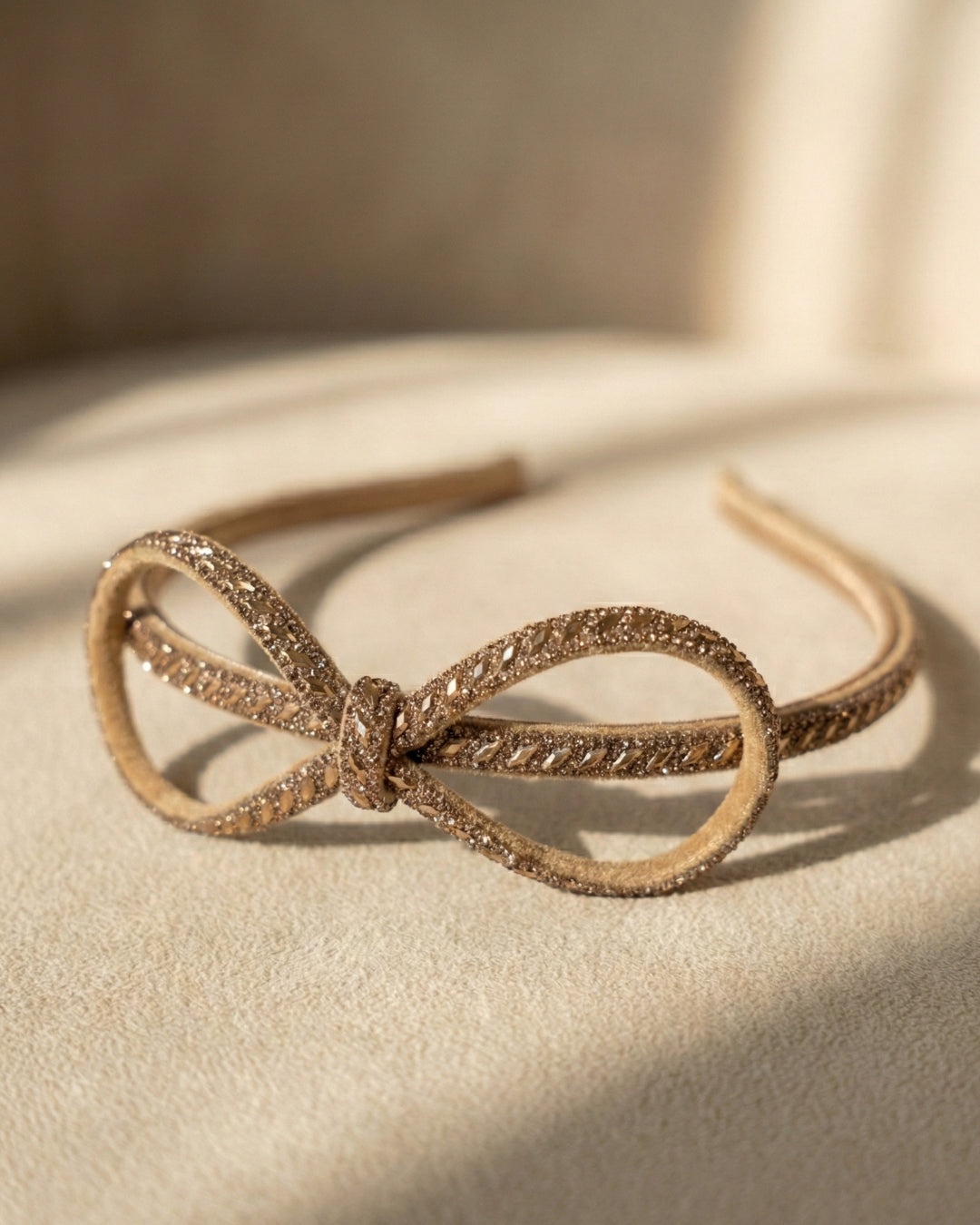 Elegant Golden-Bronze Jeweled Bow Hairband
