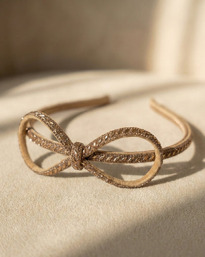Elegant Golden-Bronze Jeweled Bow Hairband