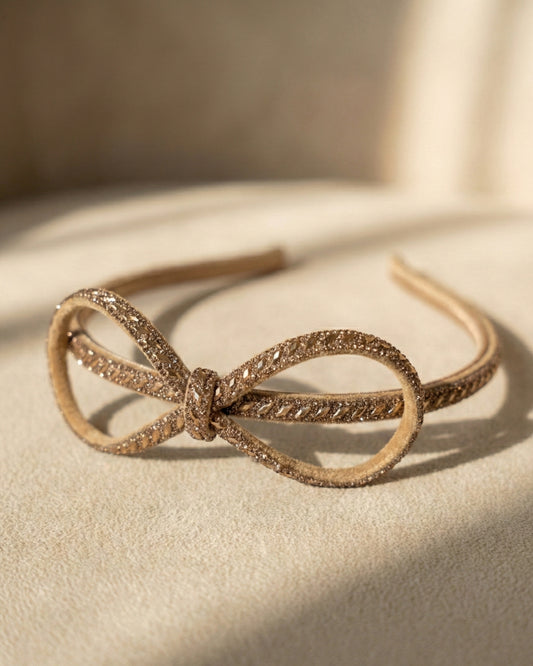 Elegant Golden-Bronze Jeweled Bow Hairband