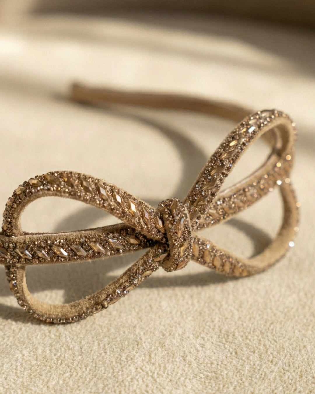 Elegant Golden-Bronze Jeweled Bow Hairband