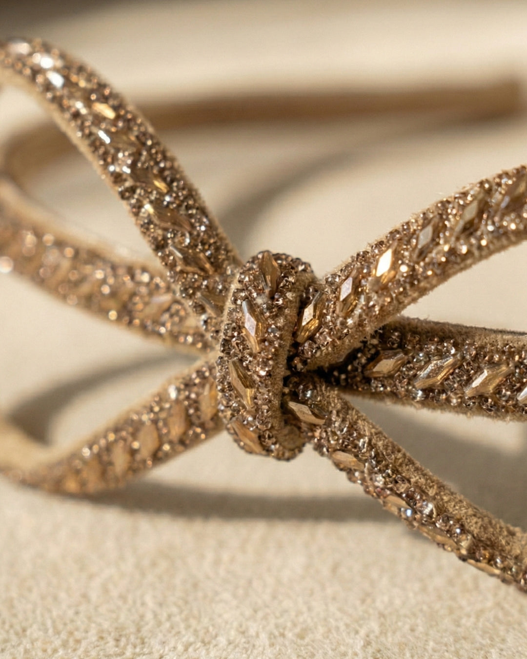 Elegant Golden-Bronze Jeweled Bow Hairband