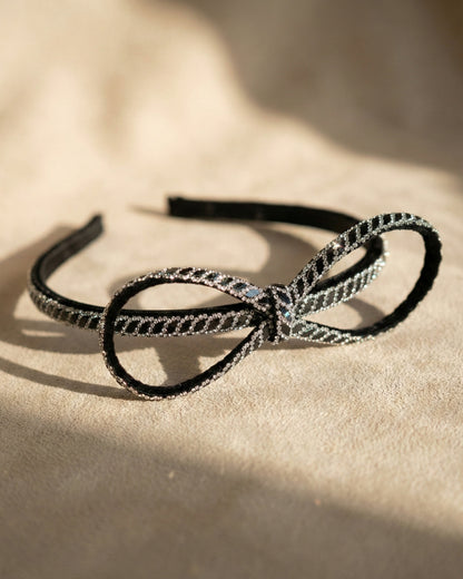 Chic Black Rhinestone Studded Bow Headband
