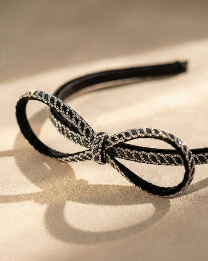 Chic Black Rhinestone Studded Bow Headband